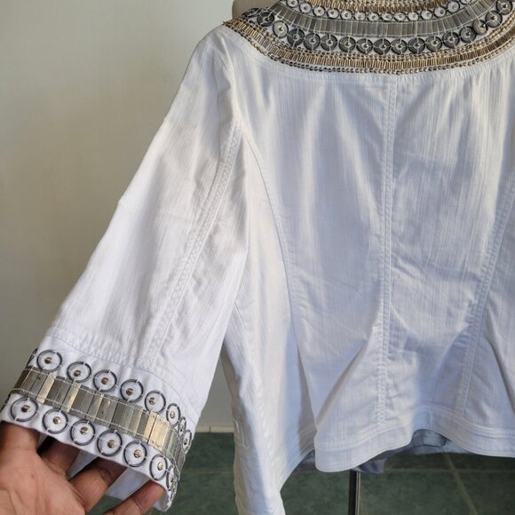 CHICO’s TOP BEADED LILO SILVER MEDALLION JACKET W/Silver Tunic (Size: 2) - Picture 9 of 16